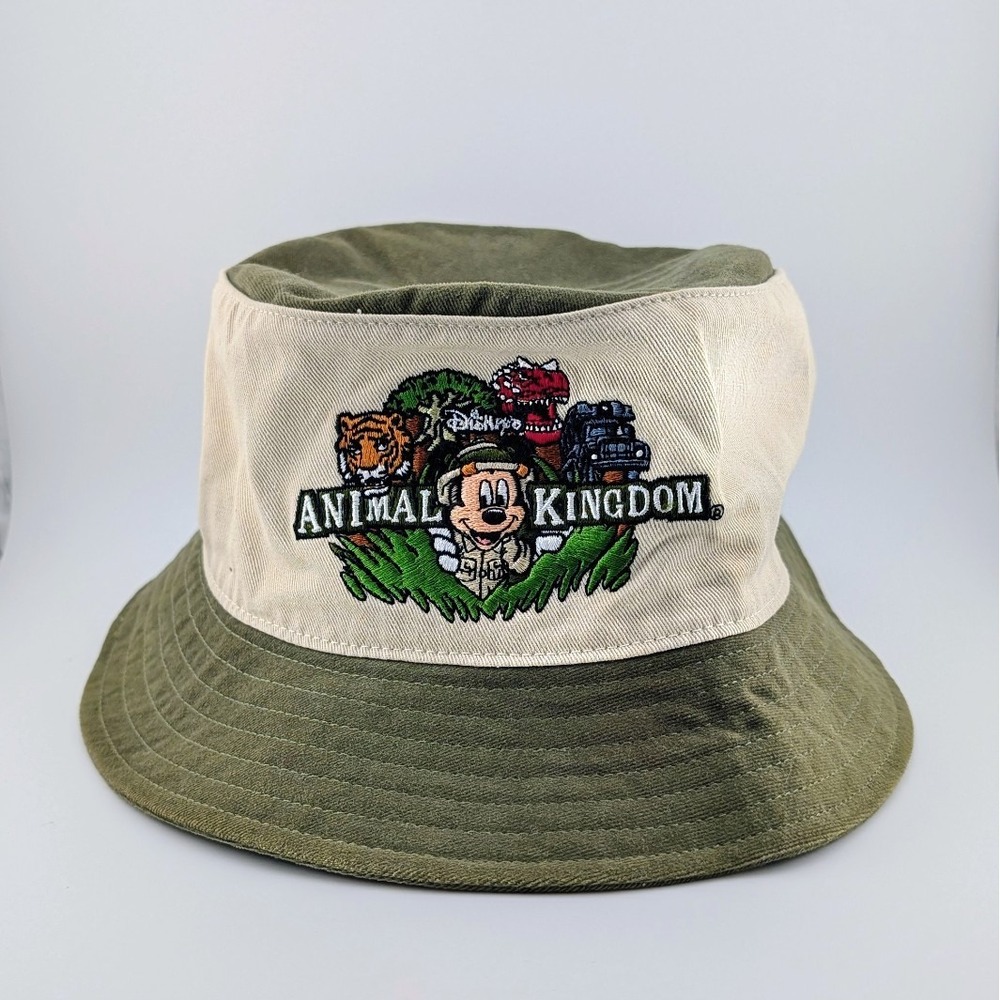 Vintage Walt Disney's Animal Kingdom Kids  Bucket Hat Youth Y2K Olive Khaki